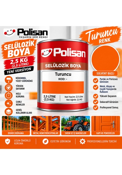 Selülozik Boya Turuncu Renk 2,5 Kg 2.5 Litre Yeni Versiyon