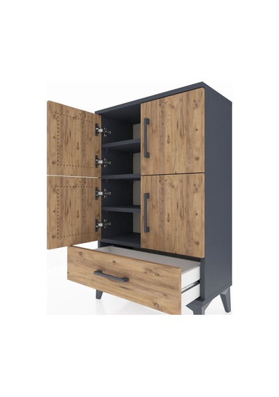 Arges Komodin 4 Raflı Tek Çekmeceli 4 Kapaklı 60x30x96 Antras... Antrasit