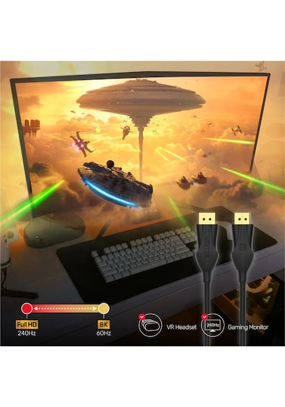Unıtek Dısplayport 1.4 Kablo 2mt 8k&60hz C1624bk-2m