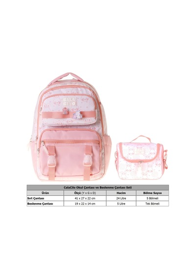 Calacilo Kız Çocuk İlkokul Sırt Çantası Ve Beslenme Seti - Kedi Baskılı Pembe Setcc-c4050b Çok Renkli