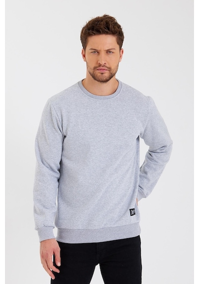 MMetalic Bisiklet Yaka Etiket Detayı İçi Pamuklu Erkek Sweatshirt Gri