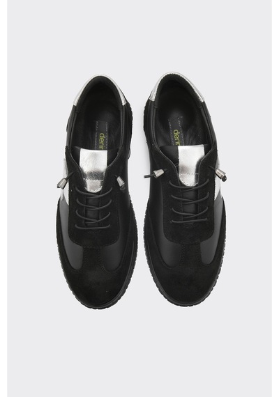 Derinet Hakiki Deri Kadın Sneaker Siyah Siyah