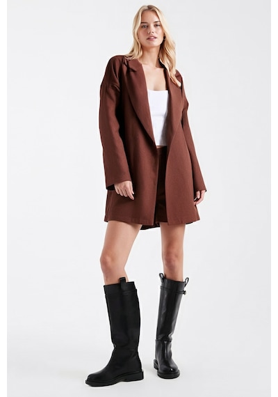 Armonika Kadın Açık Kahve Erkek Yaka Yanları Yırtmaçlı Oversize Ceket Arm-26k001009