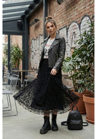 Sayzen Your Shine Çiçek Desenli Flog Etek Sy-2602 Siyah