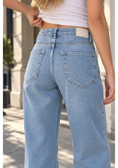 Hiccup Parıltılı Straight Fit Geniş Paça Jean Açık Mavi