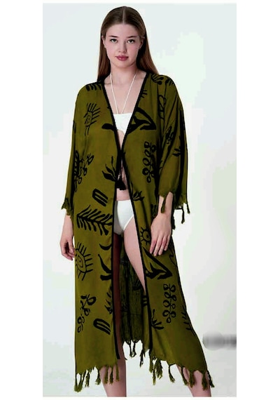 Sunsurf Tokat Taş Baskı Kaftan Pareo Haki