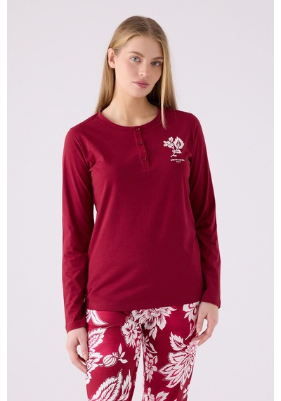 Pierre Cardin Pıerre Cardın Kadın Uzun Kol Pijama Takım Pc8866 Vişne Bordo