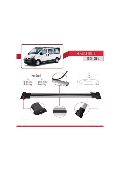 Renault Trafic 2001-2014 Arası İle Uyumlu Fly Model Ara Atkı Tavan Barı Gri 4 Adet Bar