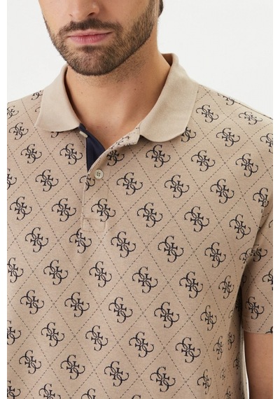 Guess Kısa Kollu Tamamı 4g Jakarlı Polo Yakalı Erkek Bej Polo T-shirt M6gp04k3073-fmaz Bej