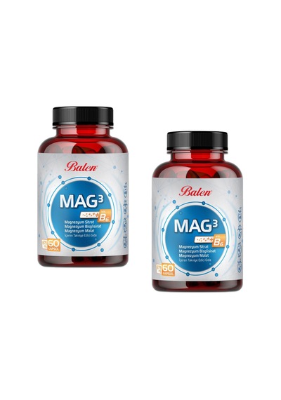 Balen Mag 3 Magnezyum Sitrat Bisglisinat Malat 679 Mg Takviye Edici Gıda 2 x 60 Kapsül