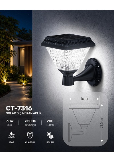 Cata Ct-7316 Solar Led Aplik 30w Beyaz Işık