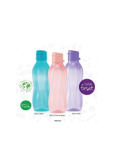 Eco Şişe Suluk Kolay Kapak 500 Ml 3 Lü Mavi Mor Pembe