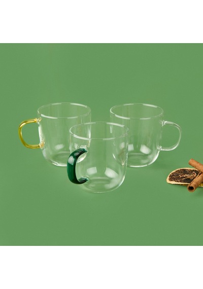 Delii Glassware Renkli Kulplu Borosilikat Cam Kupa - Asorti - 450 Ml