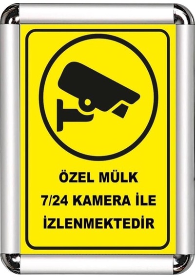Özel Mülk 7/24 Kamera İle İzlenir A3 Cerceveli Uyarı Yönlendirme Levhası