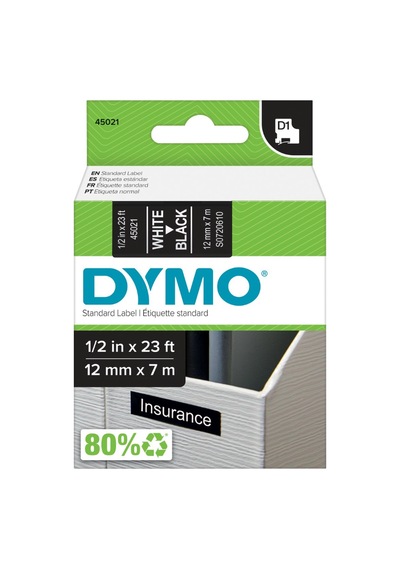 Dymo 45021 S0720610 D1 Siyah/Beyaz Yedek Şerit 12 MM X 7 M