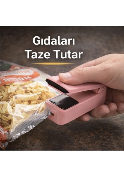 Mini Paket Kapatma Makinesi Isıtıcılı Taşınabilir Gıda Poşet Yapıştırıcı Pembe