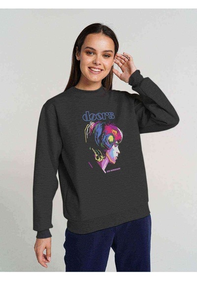 Doors Jım Morrıson Metal Baskılı Füme Antrasit Kadın Sweatshirt