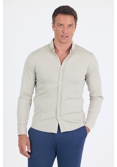 İmza Gri İtalyan Düğmeli Yaka Uzunkol Cepsiz Slim Fit Gömlek 1004250254 Gri