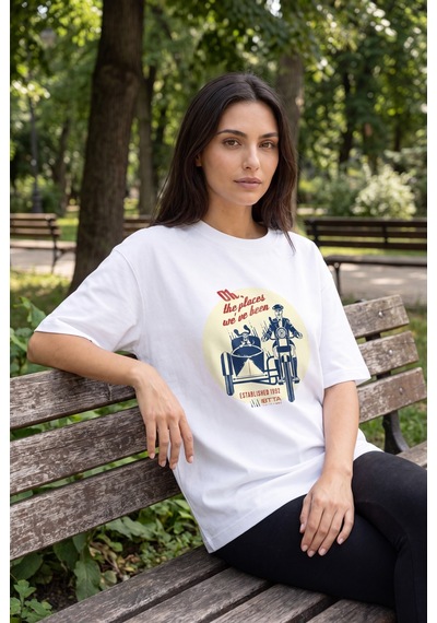 Black Nova Oversize Baskılı Unisex %100 Pamuk T-shirt The Places Beyaz