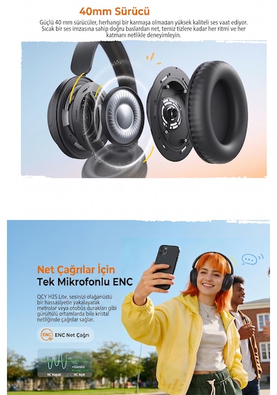 Qcy H2S Lite Bluetooth 6.0 Kulak Üstü Kulaklık