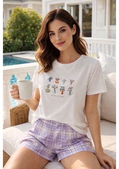 Remsa Kadın Kısa Kol Suprem Kumaş Şortlu Pijama Takımı 90782-3328 Beyaz01 Beyaz