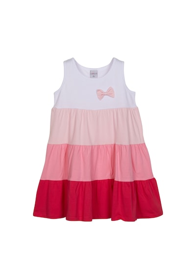 Lovetti Beyaz+ Fuşya Kız Çocuk Renkli Büzgülü Askılı Elbise 5983W006 Beyaz - Fuşya