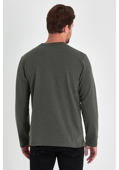 Comeor Erkek Haki Çift Bisiklet Yaka Standart Rahat Kesim Sweatshirt Cmrb68-haki