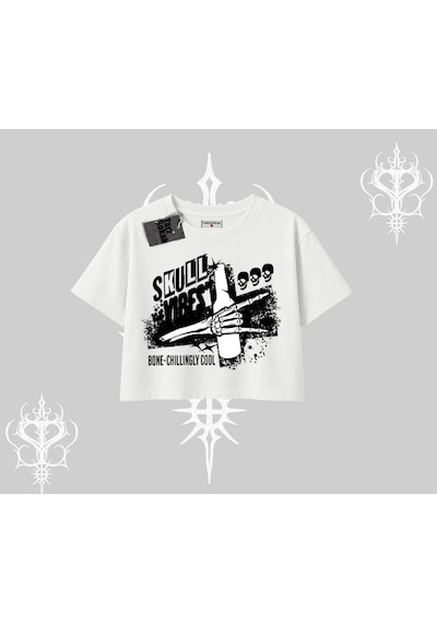 Tarzsokak Oversize Crop Tshirt Skull Impact Bone Chilling Street Icon Beyaz