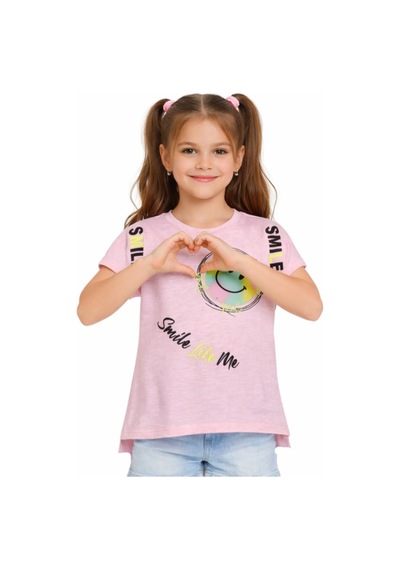 İrem Çocuk Giyim Kız Çocuk Smile Yazılı Emojili Desenli Pembe Renk Kısa Kol Tişört Pembe