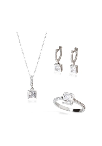 925 Ayar Gümüş Kare Zirkon Taşlı Set