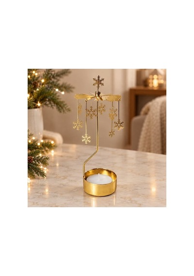 Döner Mumluk Yılbaşı Süsü Geyik Ve Kar Tanesi Dekoratif Tealight Mumluk