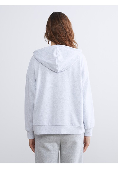 Lcw Vision Gri Kapüşonlu Oversize Kadın Fermuarlı Sweatshirt