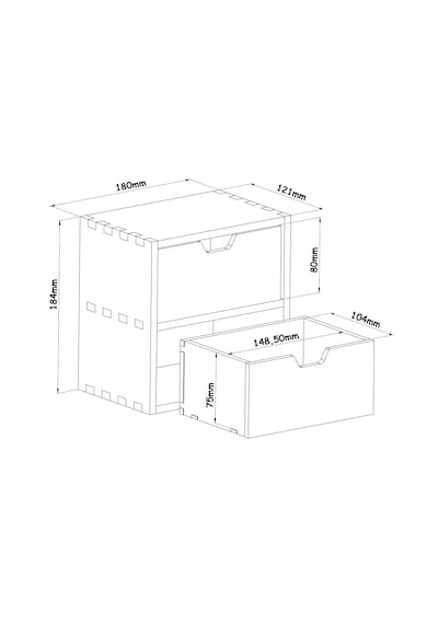 Desna İki Katlı İki Çekmeceli Mini Dolap - Kiraz 18 Cm Uzunluk X 12.1 Cm Derinlik X 18.4 Cm Woodsaka Doğal Ahşap