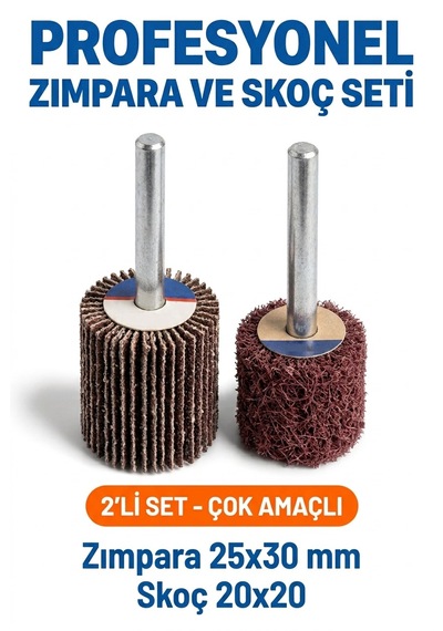 25x30 Zımpara + 20x20 Mm Skoç Seti 2 Adet Matkap Ucu Temizleme Ve Parlatma Mopu