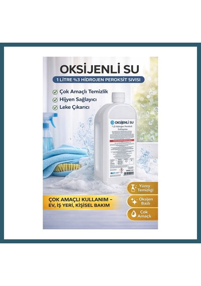 Bezos Oksijenli Su 1 Litre %3 Hidrojen Peroksit Solüsyonu Çok Amaçlı Temizlik Ve Hijyen Sıvısı 1 Adet Ob