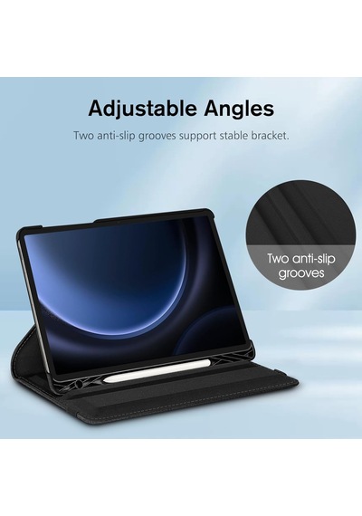 Samsung Uyumlu Galaxy Tablet Kılıfı Yatay Ve Dikey Standlı 360 Derece Döner Tablet Kılıfı Siyah, Galaxy Tab S9 Fe Plus