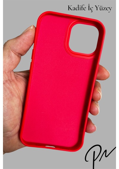 Iphone 13 - 14 Uyumlu Kılıf Logolu Lansman Soft Yumuşak Içi Kadife Silikon Kapak Kırmızı