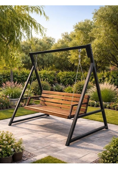Bahçe Salıncağı 3 Kişilik Metal Gövdeli Ahşap 3 Kişilik Bahçe Balkon Teras Salıncağı 150x200 Cm Siyah Bahçe Salıncağı 3 Kişilik Metal Gövdeli Ahşap 3 Kişilik Bahçe Balkon Teras Salıncağı 150x200 Cm Siyah