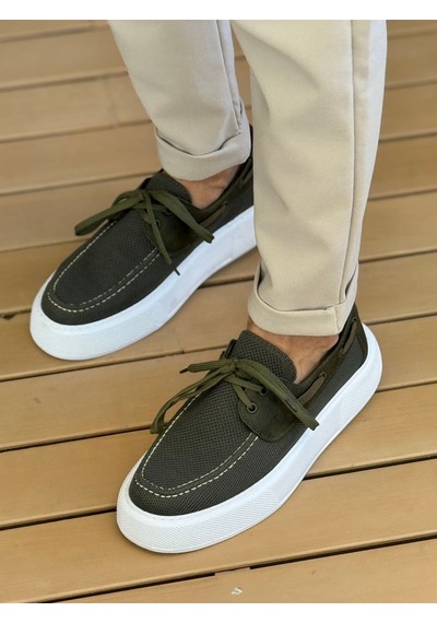 Roof Atelier Erkek Haki Triko Kalın Taban Loafer Ayakkabı - 2602 - Triko Haki