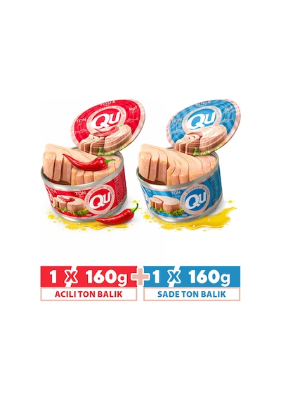 Qu Acılı Ton Balığı 160 G + Qu Sade Ton Balığı 160 G