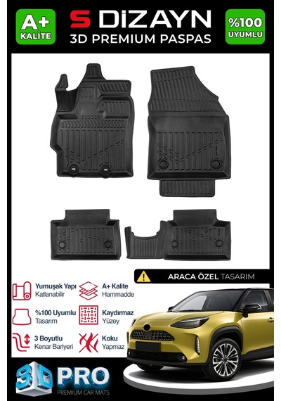 S-dizayn Toyota Yaris Cross 3d Pro Havuzlu Paspas 2022 Üzeri A+ Kalite
