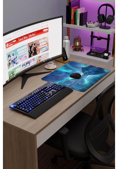 Kuzey Işıkları Kaymaz Dikişli Kauçuk Oyuncu Mousepad V1 - 48x40 Xl Gaming Mouse Pad Fare Altlığı