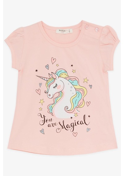 Breeze Kız Çocuk Kapri Taytlı Takım Unicorn Baskılı 1.5-5 Yaş, Somon Somon
