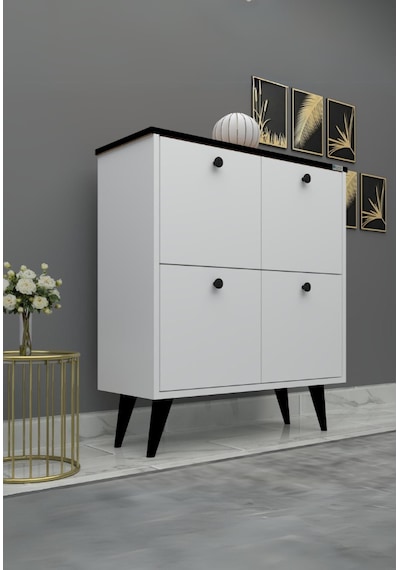 %100 Mdf Akus 4 Kapaklı Ayaklı Ayakkabılık Üstü Falez Beyaz