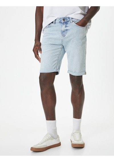 Koton Slim Fit Kot Şort Bermuda Düğmeli Cep Detaylı Bleach 4sam40029ıd Açık Mavi