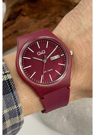 Q&Q QCG21211 Bordo Su Geçirmez Çift Takvimli Kol Saati