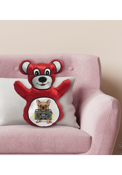 Bk Gift Şarkıcı Köpek Tasarımlı Kırmızı Ayıcık Yastık-1