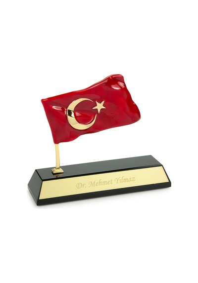 Kutulu Türk Bayraklı Metal Kişiye Özel Masaüstü İsimlik Siyah