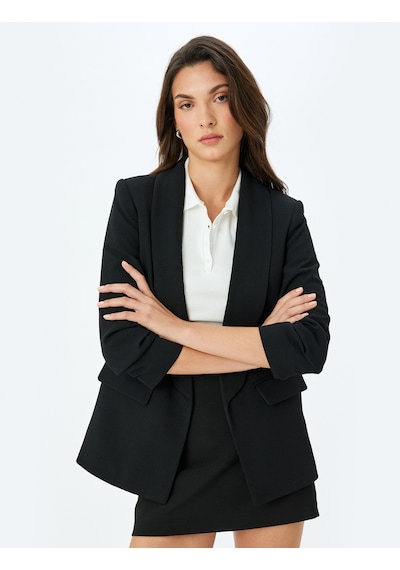 Koton Drape Detaylı 3/4 Uzun Kollu Blazer Ceket Siyah 5sak50020uw Siyah