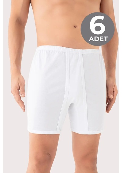 Terrien Özel Seri Günlük Çamaşır Giyim Hediye Erkek Paçalı Külot Boxer 6'lı Paket Beyaz %100 Pamuk Penye
